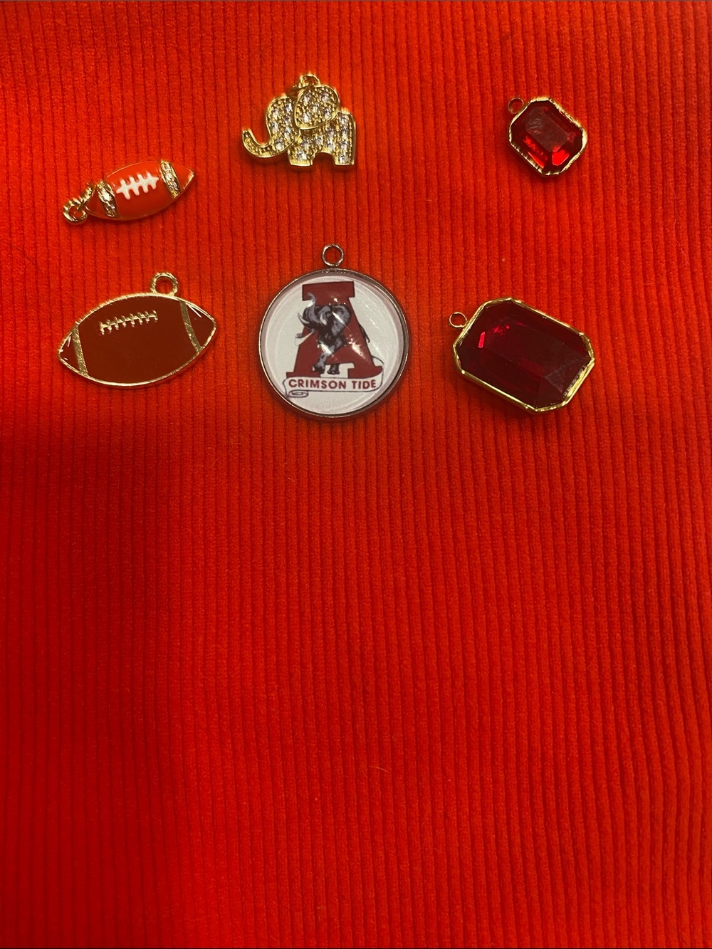 Crimson Tide Charm Set - Red and Gold Enamel & Rhinestone Charms